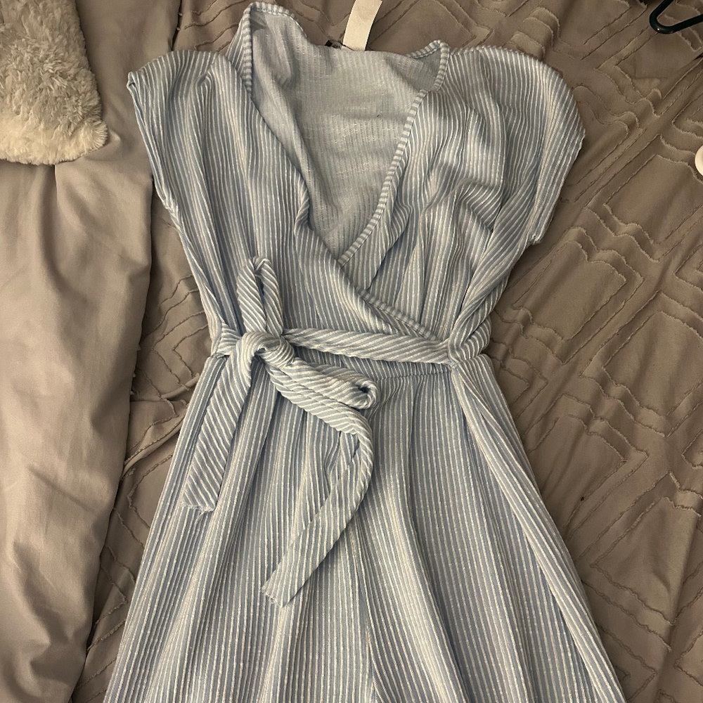 Blue/White striped Capri Jumpsuit